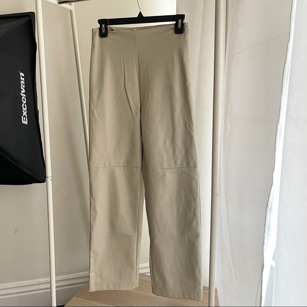 Vegan leather Cream White Bardot Straight Pants Small Wide Leg